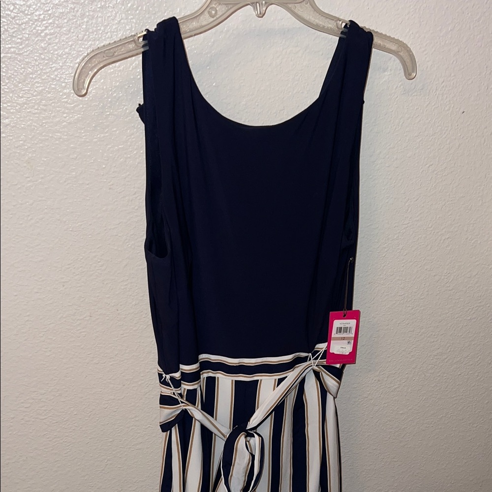 Vince Camuto Navy and White Striped Jumpsuit